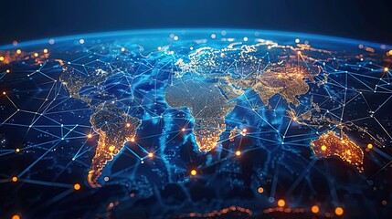 Obraz premium Global Connectivity: Charting Business Strategies and the World Economy through a Networked World Map