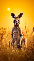 Picture of kangaroo looking towards the camera in field of wheat or grass.