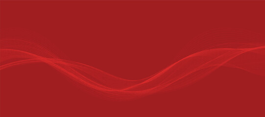 Vector abstract red background with dynamic red waves, lines and particles. - obrazy, fototapety, plakaty