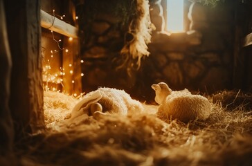 Sleeping sheep in stable