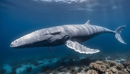 A Blue Whale Swimming Past A Coral Bleaching Site Upscaled 5 - obrazy, fototapety, plakaty