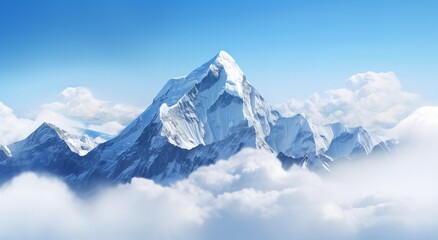 Fototapeta na wymiar A Majestic Snow-Covered Mountain Peak Steep Aga