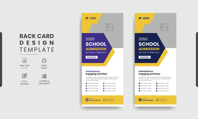 Back to school admission study college education kids promotion banner rollup dl flyer rack card template design, School Education Rack Card Design Template For Kids, Junior School Admission Dl Flyer  - obrazy, fototapety, plakaty