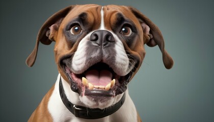 A Goofy Boxer Wearing A Silly Grin Upscaled - obrazy, fototapety, plakaty