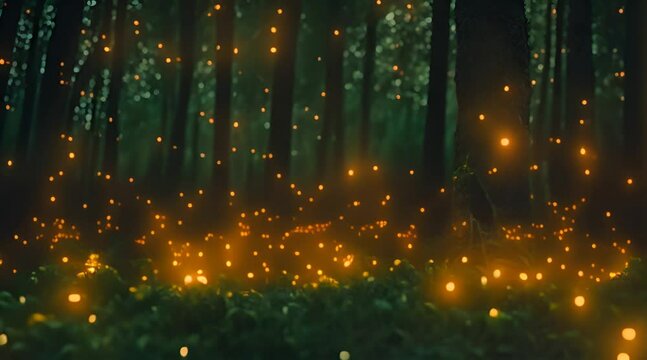fireflies shining in the forest, fairytale forest