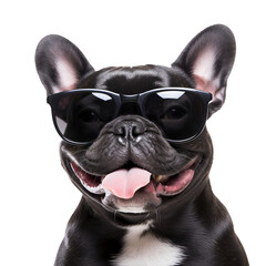 For summer, spring and beach, happy french bulldog dog with sunglasses, Isolated on Transparent Background, PNG