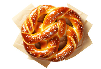 Bavarian Pretzels (bread) placed on candy wrapping paper isolated on cut out PNG or transparent background. Soft pretzels can be a high calorie treat with a low nutritional profile.
