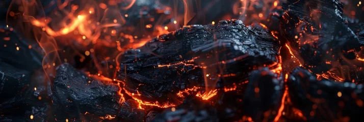 Papier Peint photo autocollant Texture du bois de chauffage Coal fire, which focuses on the intricate textures and colors of burning coal