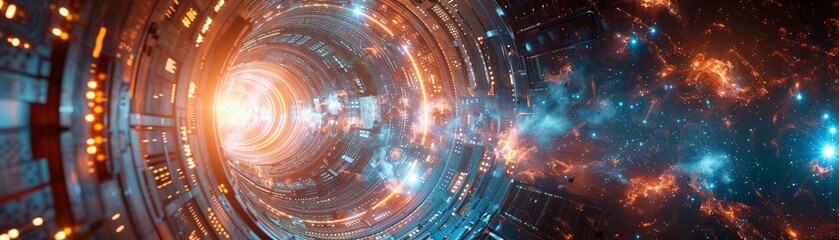 Futuristic atom collider in space advanced sci-fi