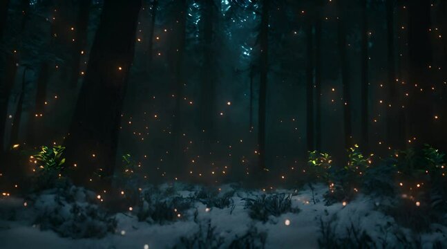 fireflies shining in the forest, fairytale forest