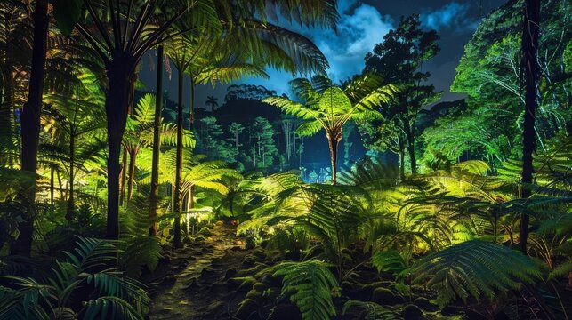Vegetation by night  in Terra Nostra park Furnas Sao Miguel island Azores Portugal