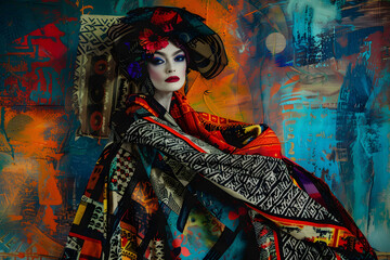 Fototapeta premium Adorned with mismatched patterns and vibrant hues, she was a walking masterpiece, a living canvas of creativity and self-expression.