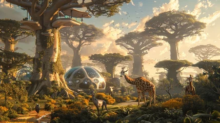 Rolgordijnen Futuristic African savannah © AlexCaelus
