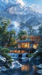 Futuristic Himalayan spa resort - obrazy, fototapety, plakaty