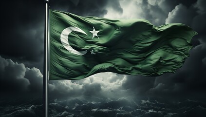  The Pakistani Flag Fluttering in the Wind Against the Sky - obrazy, fototapety, plakaty