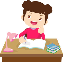 kid learning doing homework read and writing on desk