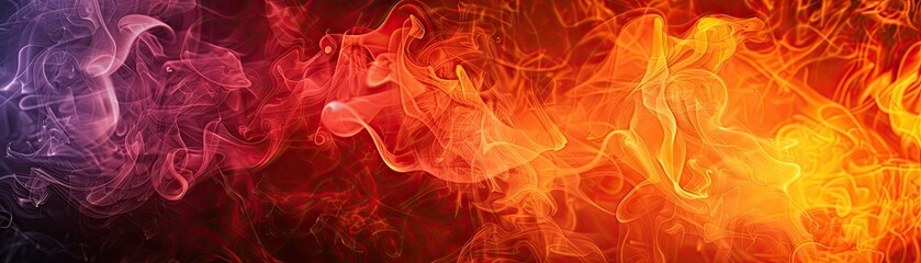 A fiery abstract background, with flames and smoke creating a dramatic effect, - obrazy, fototapety, plakaty