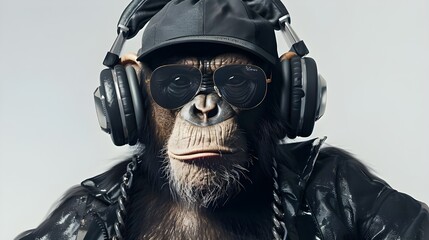 The extravagant style of the monkey wearing sunglasses and headphones creates a cheerful and positive atmosphere, bringing joy and fun. - Powered by Adobe