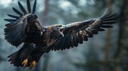 a black eagle flying closeup shot