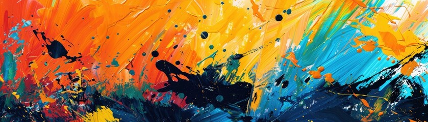 Abstract expressionist painting digitally recreated with bold brushstrokes and splatters,