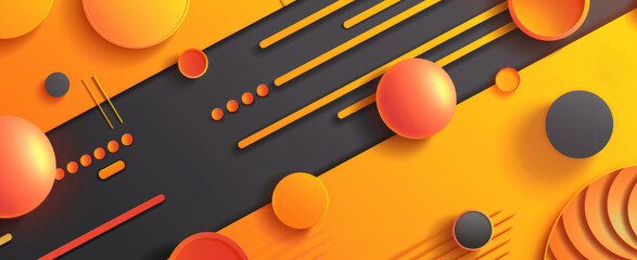 A colorful background with orange and black circles and lines