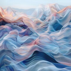 Obraz premium A surreal landscape of undulating waves made from digital silk fabric,