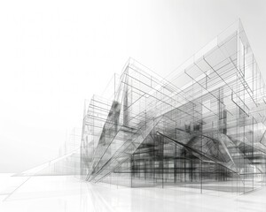 Abstract wireframe structures, showcasing technological and architectural concepts,