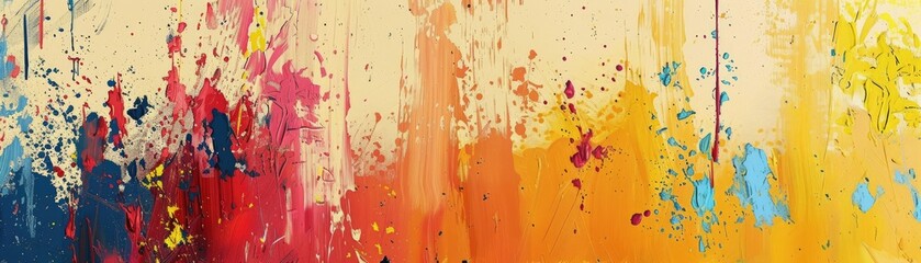 An artistic composition of paint splatters and brush strokes on a canvas,