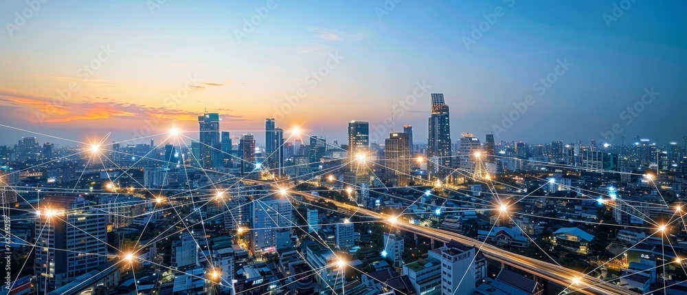 Aufkleber concept of smart cities and communication networks. 5g. internet of things (iot). telecommunications