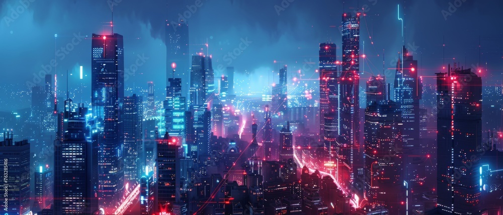 Aufkleber conceptualization of modern cityscape and communication network. telecommunication. iot (internet of