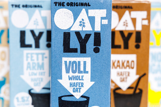 Oatly vegan oat milk substitute product different flavors
