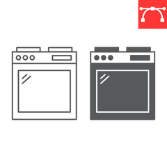 Kitchen oven line and glyph icon, home appliances and household, kitchen stove vector icon, vector graphics, editable stroke outline sign, eps 10.