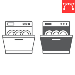 Dishwasher line and glyph icon, home appliances and kitchen equipment , dishwasher vector icon, vector graphics, editable stroke outline sign, eps 10.