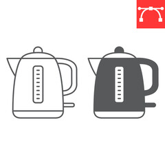 Electric kettle line and glyph icon, home appliances and kitchen equipment , teakettle vector icon, vector graphics, editable stroke outline sign, eps 10.