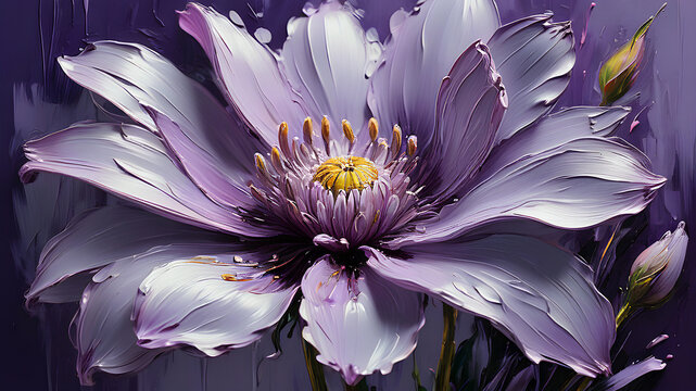 delicate flower of pastel purple color painted with oil paint. close up