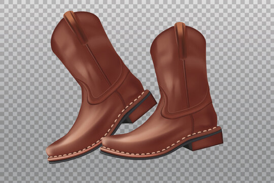 Leather boots or cowboy boots in realistic vector