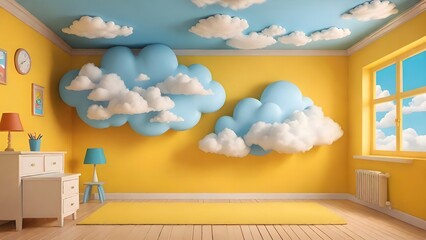 room with clouds and sun