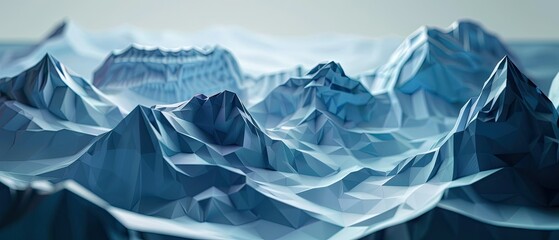 Origami paper folds transformed into a digital landscape, with shadows creating depth,