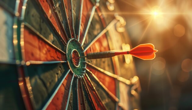 Dart arrow on dart board background hitting target concept by AI generated image