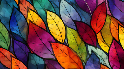 Fototapeta na wymiar Colorful leaf wall art, colorful leaf glass art.
