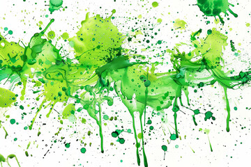 Illustration of many green splashes of color on a white background