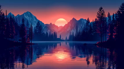 Plexiglas foto achterwand Illustration of an autumnal sunset © senadesign