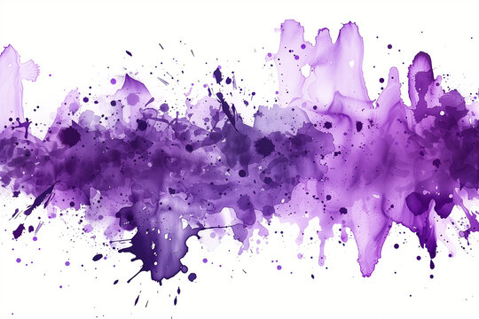 Illustration of many purple splashes of color on a white background