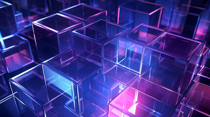 Futuristic Neon Glowing 3D Rendered Abstract Cubes