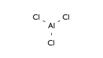 aluminium chloride molecule, structural chemical formula, ball-and-stick model, isolated image aluminium trichloride