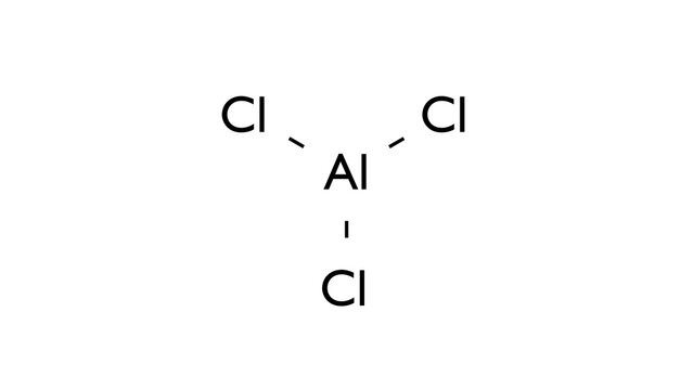 aluminium chloride molecule, structural chemical formula, ball-and-stick model, isolated image aluminium trichloride