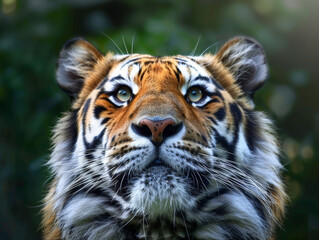 Naklejka premium A tiger with its eyes closed and looking at the camera