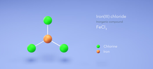 iron(iii) chloride molecule, molecular structures, ferric chloride, 3d model, Structural Chemical Formula and Atoms with Color Coding