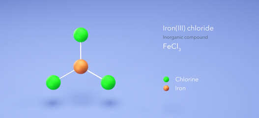 iron(iii) chloride molecule, molecular structures, ferric chloride, 3d model, Structural Chemical Formula and Atoms with Color Coding