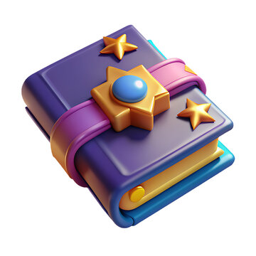 3d render of purple magic spells book with gold cover and star halloween celebration concept